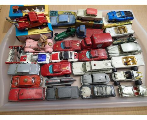 Twenty eight playworn/painted diecast vehicles, Corgi, Dinky Matchbox, all suitable for re-furbishment. UK P&amp;P Group 3 (£