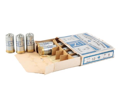 *BOX OF 12 BORE METAL STAR CARTRIDGES BY FABRIQUE NATIONALE OF FRANCE (9)*Note: The buyer must be over 18 to purchase this it