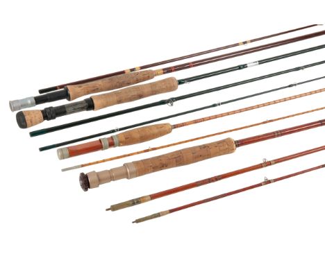 A HARDY FIBERLITE PERFECTION TWO PIECE TROUT FLY ROD8ft long, in original Hardy canvas rod bag; and three other various trout