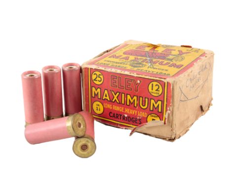 BOX OF ELEY MAXIMUM 12 BORE CARTRIDGES (19)*Note: The buyer must be over 18 to purchase this item and provide a valid UK Fire