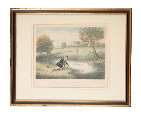 J. POLLARD A pair of coloured fishing prints"Fly fishing for trout", and "Live bait fishing for Jack", engraved by R. G. Reev