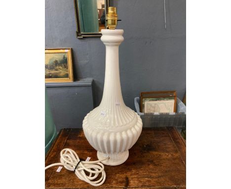 Modern white ceramic table lamp of fluted form.  (B.P. 21% + VAT) 