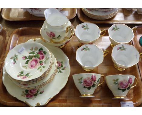 Tray of Royal Albert 'English Beauty' part teaware: six teacups and saucers, six tea plates, sandwich plate, sugar basin and 