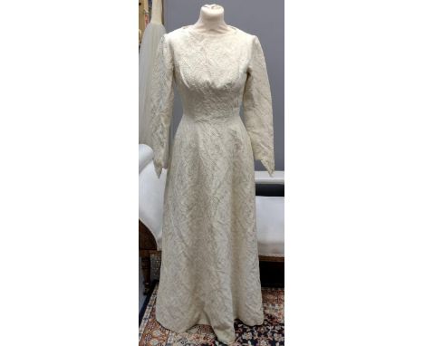 Vintage (probably 1960's) paisley design brocade cream long sleeve wedding dress.(B.P. 21% + VAT) 
