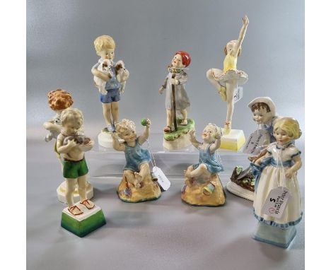 Collection of Royal Worcester porcelain figurines of young children, to include: 'Saturday's Child', 'Tuesday's Child is Full
