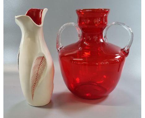 Red Art Glass two handled vase, together with a Burleigh Ware ceramic vase decorated with ferns.  (2)  (B.P. 21% + VAT) 