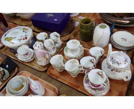 Two trays of china, mostly Royal Albert teaware to include: 'Lorraine' design teapot, Country Fayre 'Surrey', 'Green Velvet' 