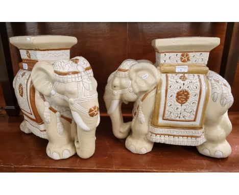 Pair of modern Chinese design ceramic conservatory stools/planters in the form of elephants. (2) (B.P. 21% + VAT)