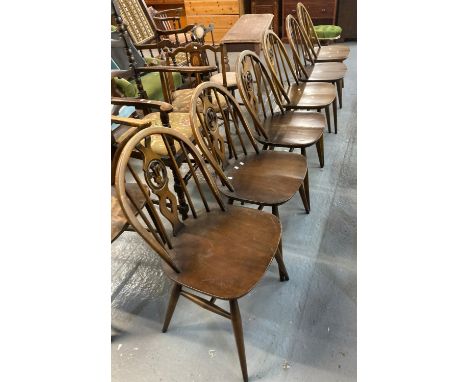 Set of six Ercol elm Windsor Fleur De Leys dining chairs.  (6) (B.P. 21% + VAT) 