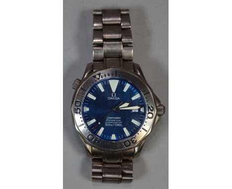 Omega Seamaster Professional Chronometer, 300M/1000 feet titanium gentleman's bracelet automatic wristwatch with blue face , 