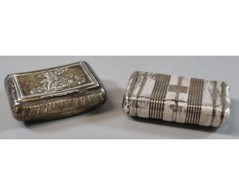 Joseph Willmore, Georgian silver cushion shaped relief decorated and engraved snuff box with shepherd boy to hinged cover, to