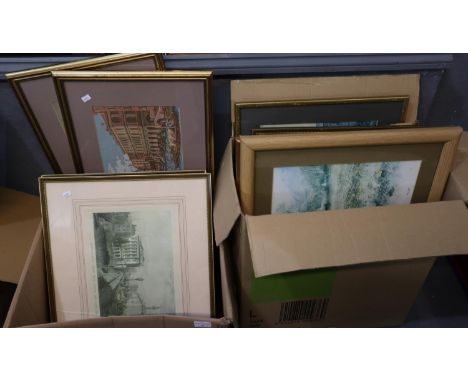 Collection of various topographical and landscape prints, London, Venice etc. ,portrait study of a young boy and a signed pri