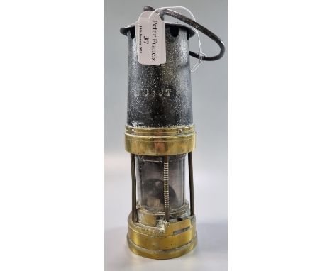 Vintage used brass Miners safety lamp.  26cm high approx.  (B.P. 21% + VAT) 