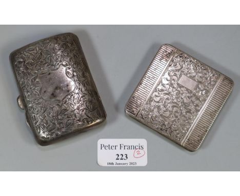 Engraved and chased silver cigarette case marked 'From the Swindon Fire Brigade 1904'.  1.95 troy ozs. approx.  Together with