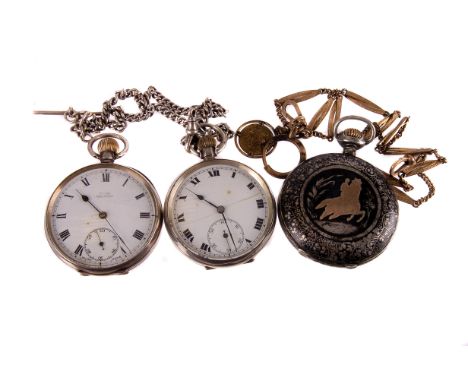 An early 20th century niello and silver full hunter pocket watch,  the case decorated overall with vine and fruit niello bord