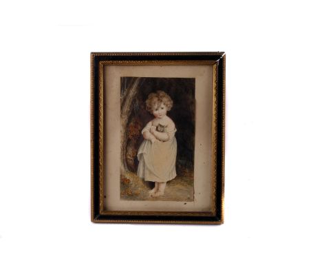 A 19th century watercolour miniature portrait of a young girl,  signed LR 'A.Busbe', 11 x 19cm, framed and glazed