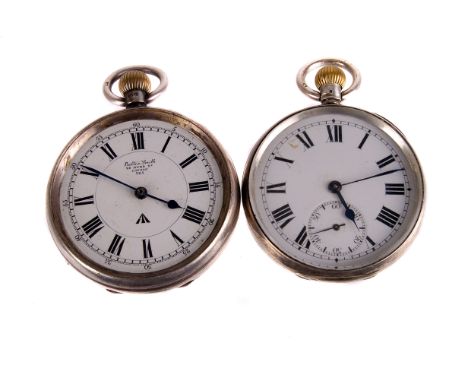 An unusual WW1 silver open faced military issue pocket watch by Bolton Smith,  London 1914, the white enamel dial and top pla