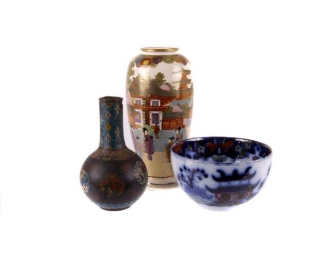 A 19th century Persian minakari enamel vase,  16cm high, AF, together with a group of modern Chinese ceramic items