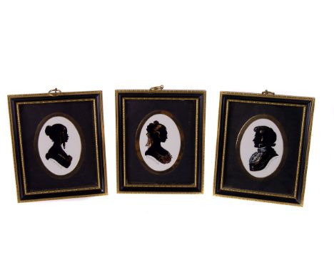 Three modern portrait silhouettes by Enid Elliott Linder,  in the 19th century style, in black and gilt frames, each 14 x 16c