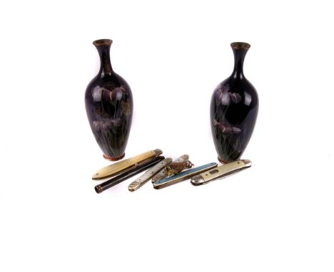 A collection of 19th century watch keys,  one with owl finial, together with a group of mother of pearl knives, a retractable