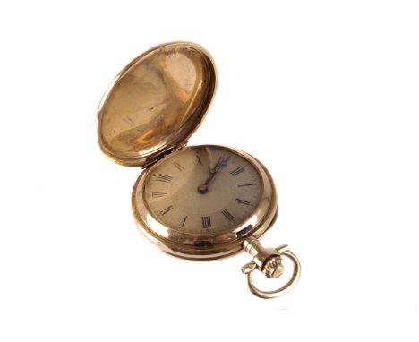 A early 20th century French gold full hunter fob watch, the silvered dial engine turned to the centre, with black Roman numer