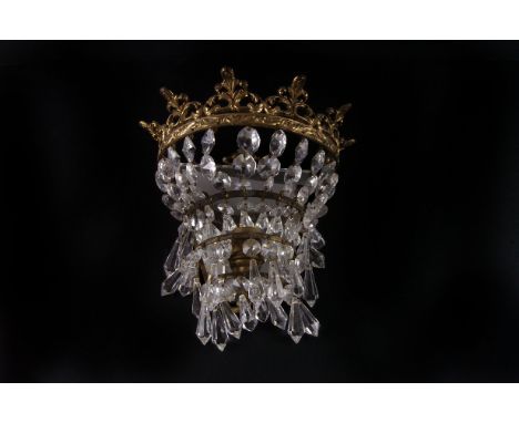 A pair of lead crystal mirrored basket wall sconces, with gilded borders, 20cm high, together with additional lead crystal ch