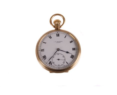 A 9ct gold open faced pocket watch by J.W Benson,  London 1936, with signed white enamel dial and black Roman numerals, subsi