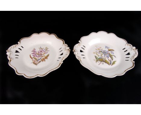 A ten piece six setting ceramic dessert service, possibly Worcester, having floral decoration to centre, with pierced design 