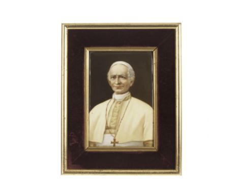 A portrait of Pope Leo XIII (1810-1903), hand painted on porcelain plaque, believed to be produced by the Berlin KPM porcelai