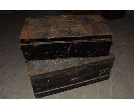 A PV O'Regan timber framed storage trunk, 92 x 54cm, and another, of smaller size (2)