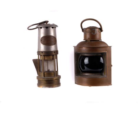 A ship's starboard lantern,  the copper body with coloured glass window, together with a E Thomas & Williams  gas lantern (2)