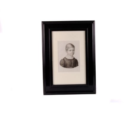 A 19th century portrait of a young German boy,  possibly an original pencil drawing, a label verso attributing the work to 'H