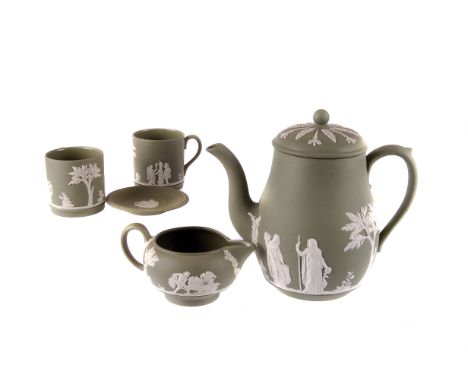 A Wedgwood Jasperware eight piece coffee service,  together with a collection of miscellaneous tea and coffee service porcela
