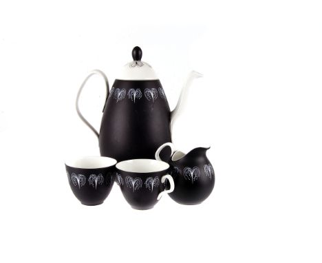 A Foley eight piece coffee service by Hazel Thompson,  to include coffee pot, and together with four piece Royal Copenhagen t