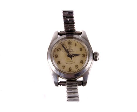A 1950s Tudor Oyster Princess stainless steel wristwatch,  ref.7806 no.113131, with cream dial, Arabic numerals, blued steel 