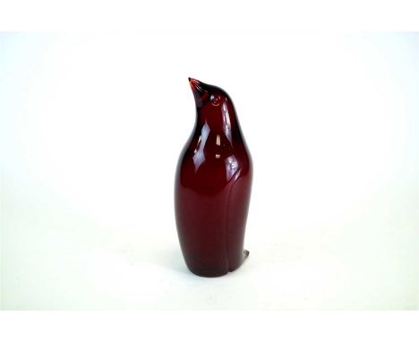 A rare Whitefriars ruby glass penguin designed by Vicente Boffo, unsigned, modelled standing with beak raised - one of only 8
