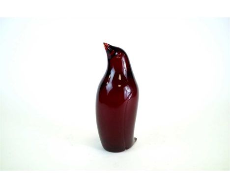 A rare Whitefriars ruby glass penguin designed by Vicente Boffo, unsigned, modelled standing with beak raised - one of only 8