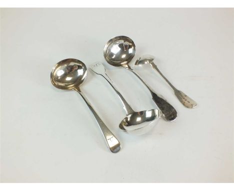 An Exeter silver sauce ladle, John Osment, Exeter 1837, together with a Newcastle silver sauce ladle, 1820 and two further si