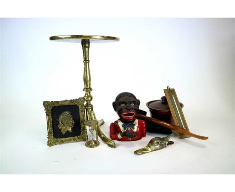 A collection of mixed antique metal wares etc to include a large, heavy 19th century brass trivet in the form of a George III