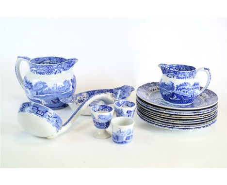 Four trays of Spode Italian dinner and tableware to include a butter dish and cover, oil and vinegar pots, graduated jugs, di