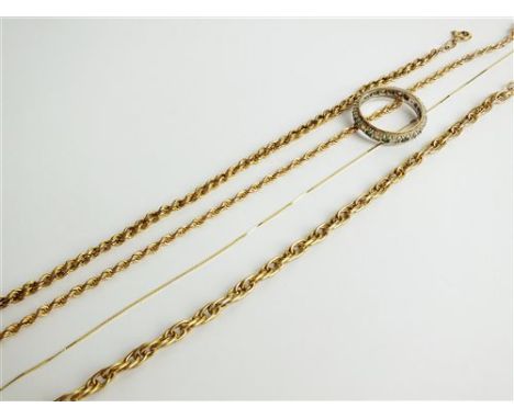 A 9ct gold rope twist necklace and bracelet, weight approx 4.7g, together with a fine link necklace chain stamped '585', weig