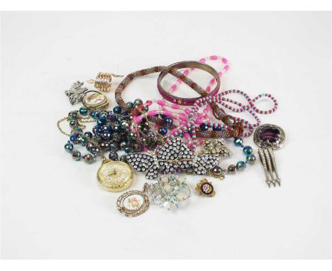 A collection of costume jewellery, to include; paste set brooches and necklaces, bead necklaces, simulated pearls etc, togeth