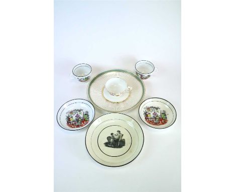 A collection of predominantly 19th century English pottery and porcelain, including Spode Willow pattern teacups and saucers,