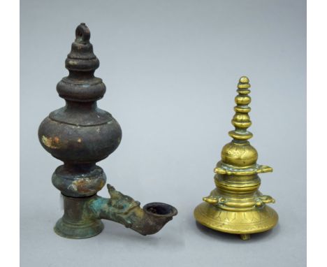 Two 18th century Indian pieces, a hanging oil lamp and a censer. The former 17 cm high.