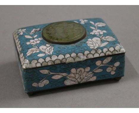 A Chinese jade top cloisonne box. 11 cm wide.