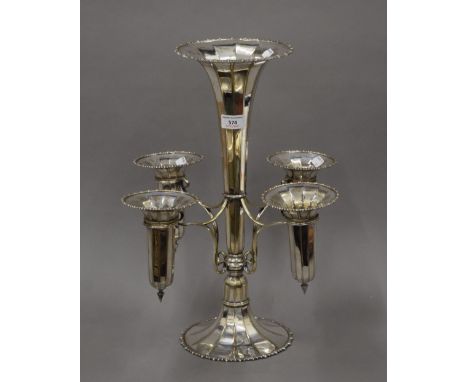 A large silver plated trumpet shaped epergne. 45 cm high.