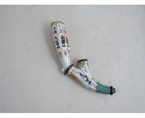 A 19th Century Continental porcelain hand-painted pipe the faceted body painted with Oriental gentleman possibly by Meissen (