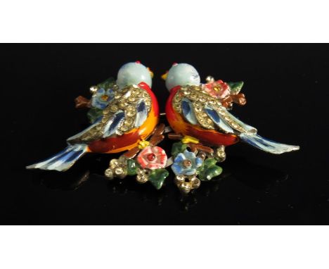 A Coro duette enamel and paste "Lovebird" brooch
