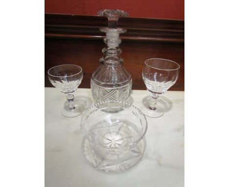 A quantity of glassware including Stuart crystal glasses and sundae dishes, three ring necked decanter etc 