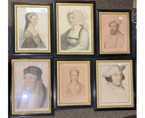 F. Bartolozzi after Hans Holbein - A series of six framed portrait engravings of Historical Characters including Lady Parker,